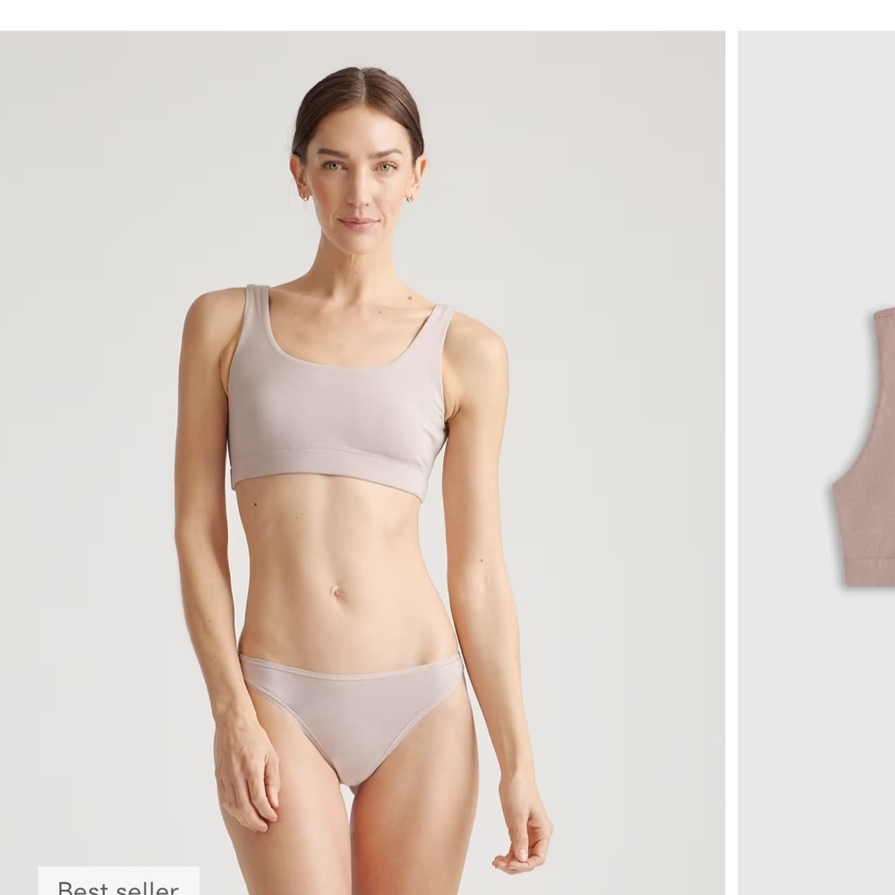 Quince Organic Cotton Tank Bralette (2-pack) Mink New